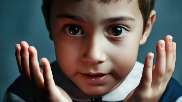 Young boy covering face with hands, feeling sad or distressed