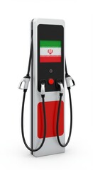 Fototapeta premium Futuristic electric vehicle charger station displaying the Iran national flag icon