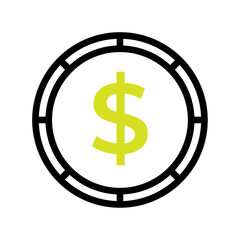 Dollar coin outline icon. Vector