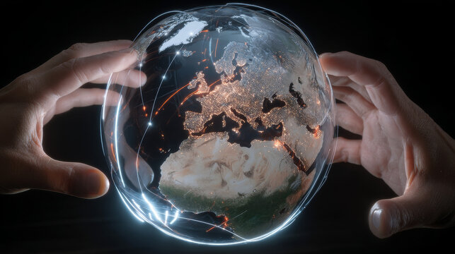 Hands holding globe with network connecting data of Tax policies, revenue systems, and financial compliance structures across global economies.