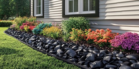 Colorful garden bed with black edging