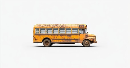 Rusty yellow school bus profile view
