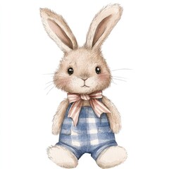 Obraz premium Watercolor kid rabbit doll, perfect for children, on white background. AI generated illustration.