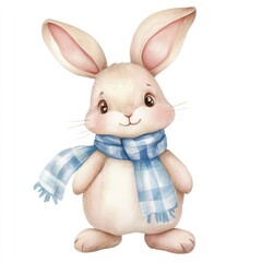 Watercolor kid rabbit doll, perfect for children, on white background. AI generated illustration.