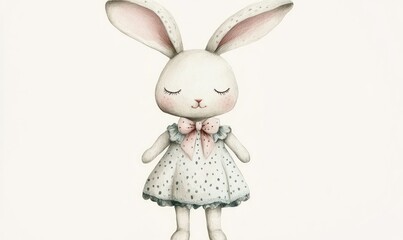 Obraz premium Watercolor kid rabbit doll, perfect for children, on white background. AI generated illustration.