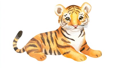 Obraz premium Watercolor kid tiger doll, isolated on white background. AI generated illustration.