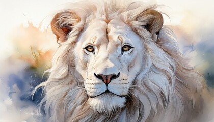 Selten und schön – Weißer Löwe im Aquarellstil