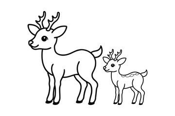 Deer with Fawn Line Art Illustration