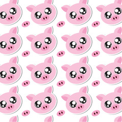 Smiling pig face repeat. Vector