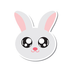 Cute white bunny face. Vector