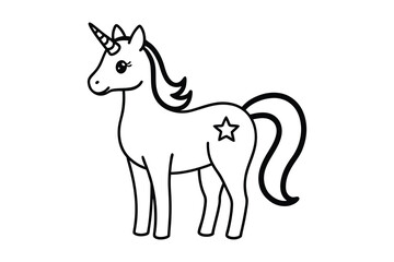 Line Art Unicorn with Star