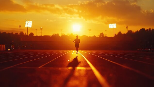 Silhouette of runner on track at sunset (1) - Powered by Adobe