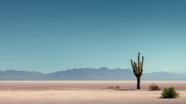 cactus in desert landscape, minimal cactus in desert scene, wide cactus in desert panorama