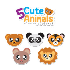 Cute animal faces pack. Vector