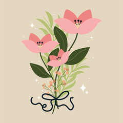 Romantic flower bouquet bound. Vector