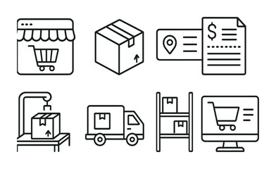 E-commerce and shopping icons set – outline, linear, retail and online store symbols