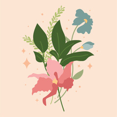 Romantic flower bouquet bound. Vector