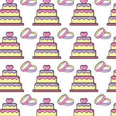 Wedding cake and rings. Vector