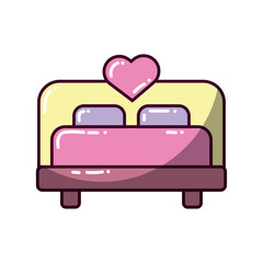 Romantic double bed icon. Vector