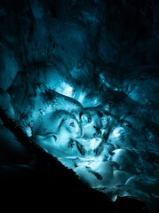 Stunning Blue Ice Cave in Icelandic Glacier with Natural Crystal Formations