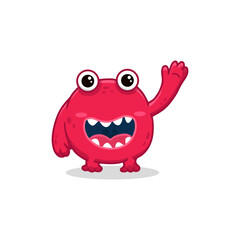 Cute cartoon monster on white background. Red Monster Icon. Happy Alien. Flat Funny monster. Vector illustration
