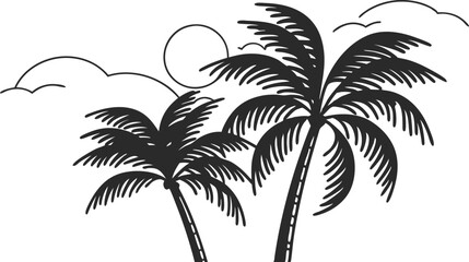 Fototapeta premium Palm Trees Silhouette with Sun and Clouds