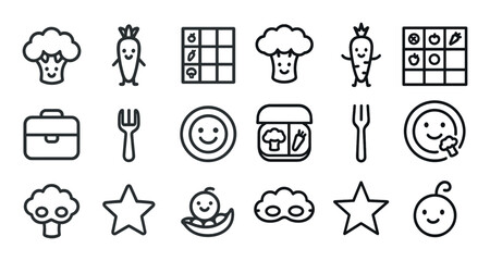 Fototapeta premium Cute vegetable icons for healthy kids meal designs and educational materials