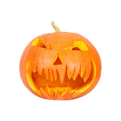 Halloween Pumpkin with carved scary face. Isolated