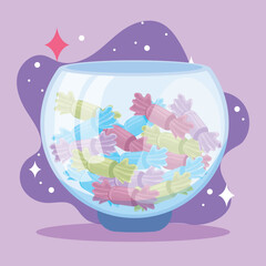 Glass bowl filled with candy. Vector