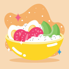 Healthy bowl with eggs mix. Vector