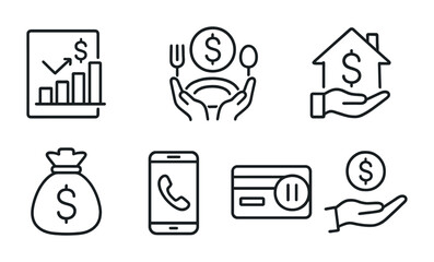 Finance and economy outline icons set – linear, line, business and money symbols