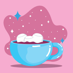 Blue mug with marshmallows. Vector