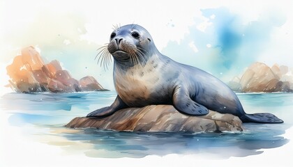 Obraz premium Robbe am Strand – Aquarell in ruhigen Pastelltönen