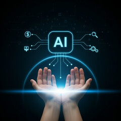 Fototapeta premium AI Artificial Intelligence Technology Digital Future Innovation Concept Hands