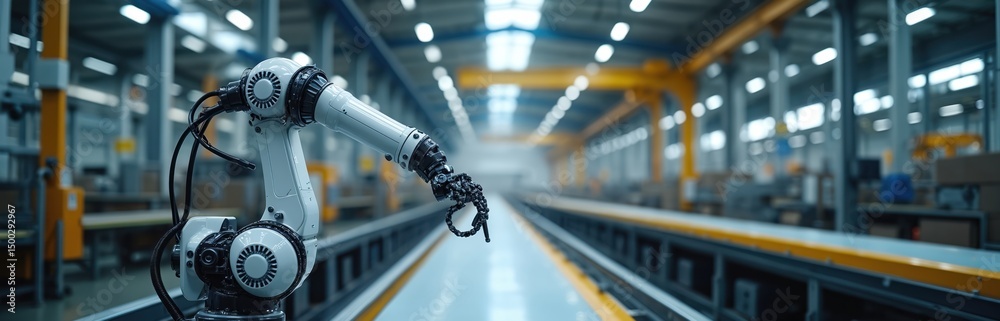 Aufkleber automated industrial robot arm in manufacturing warehouse. modern robot assembly line in factory, pr