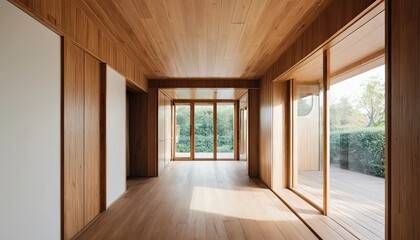 Fototapeta premium Sunlit Wooden Interior: Modern Minimalist Home Design