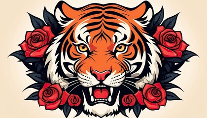 Majestic Tiger Portrait with Roses