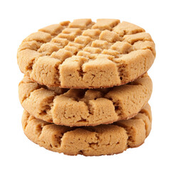 Stack of three peanut butter cookies isolated on transparent background