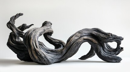 Dark, swirling, organic wood sculpture
