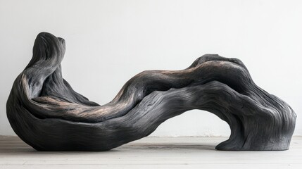 Organic dark wood sculpture resembling a bench