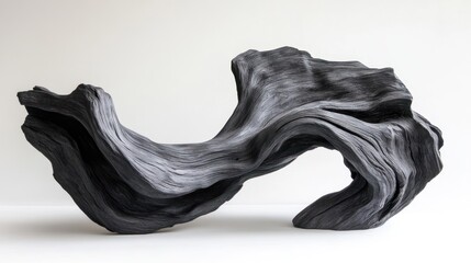 Abstract dark grey sculptural form resembling flowing fabric or wood
