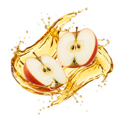 Crisp Red Apples with Dynamic Juice Splash Isolated on Transparent Background