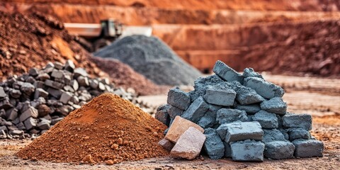 Quarry site with various construction materials