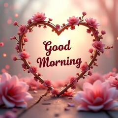 Soft pastel morning card with sun-shaped frame, cute birds and coffee icons, and glowing “GooD MorninG” text—perfect for joyful messages and digital greeting collections
