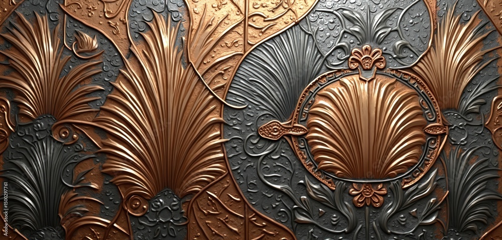 Aufkleber abstract metal texture with intricate relief design. copper gold bronze silver shades with geometric