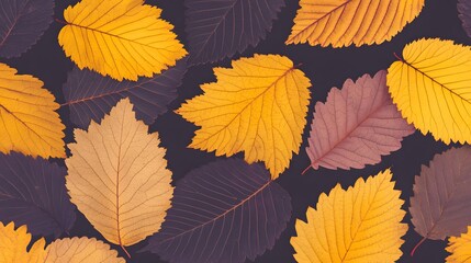 Fototapeta premium Autumn Leaves Background Golden Yellow Brown Purple
