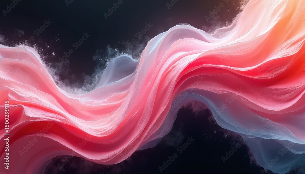 Poster abstract colorful 3d flowing shapes. vibrant color composition against black background. dynamic, fl