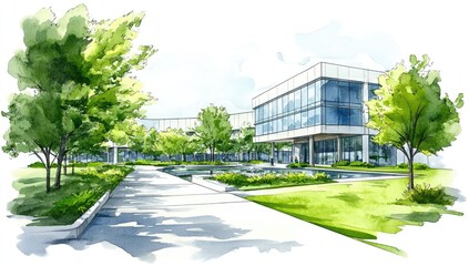 Naklejka premium Modern office complex with landscaping