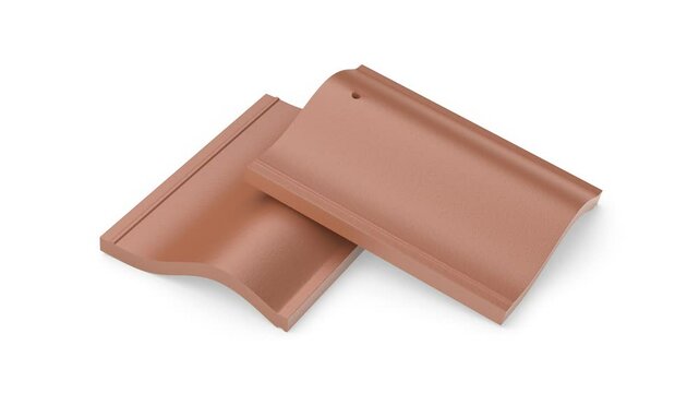 Two clay roof tiles on white background