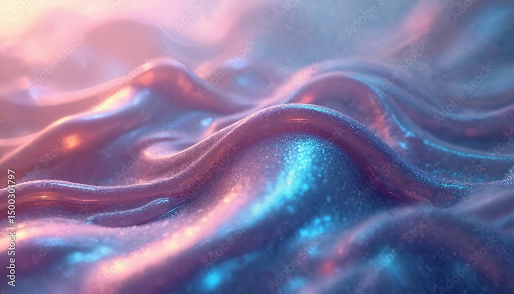 Aufkleber illustration slick, glossy textures wave fluidly with iridescent hues. shiny surface creates abstrac